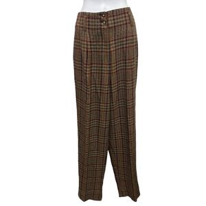 Vintage Express High Waisted Plaid Trousers Brown Red Pleated Tapered Pants 7/8